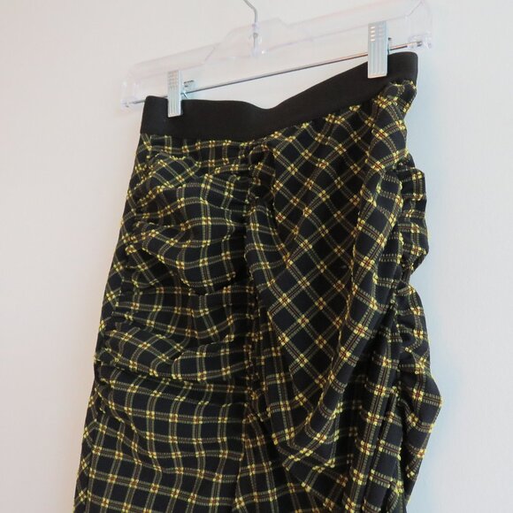 RACHEL COMEY Black Yellow Gingham Seersucker Ruched Midi Skirt - Size US 0 - Picture 5 of 15